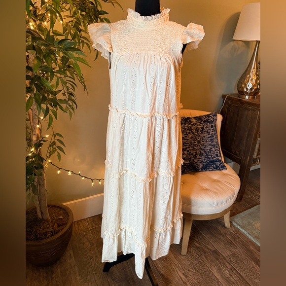 Cleobella smocked Linda eyelet midi dress Cottagecore bachelorette bridal sz S - Picture 15 of 16